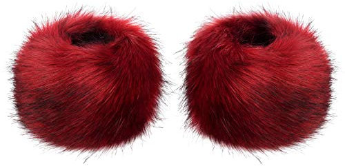 Futrzane Classic Manschetten - Fell Stulpen Damen - Pelz Pulswärmer Handstulpen (Rot Classic)
