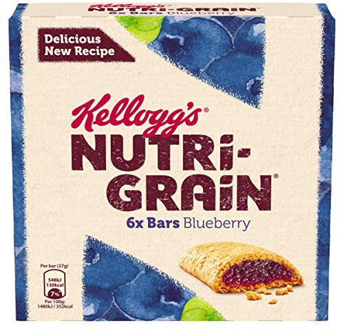 Kellogg's Nutri-Grain Blueberry Snack Bars 6 x 37g | Soft-baked breakfast bars with a fruity filling, made with wholegrain , individually wrapped snack bars for busy mornings