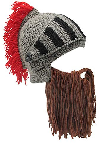 Kafeimali Original Barbarian Knight Knit Bartmütze Beanie Halloween Strickmütze - Grau - Einheitsgröße