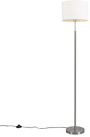 Qazqa - Moderne Stehlampe aus Stahl I Silber I nickel matt mit weißem Schirm - VT I Wohnzimmer I Schlafzimmer - Textil Rund - LED geeignet E27