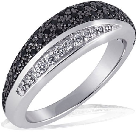 goldmaid Damen-Ring Silber 925 8 weisse und 42 schwarze Zirkonia Pavee Grösse 54 Pa R4173S54 Schmuck