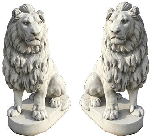 Antikes Wohndesign XXXL Löwe Löwen Tierfigur Torwächter Türwächter Steinfigur Steinskulptur Garten rechts und Links