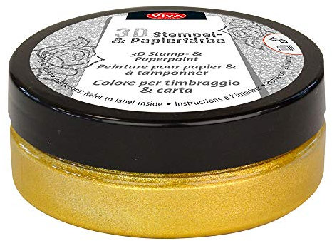 Viva Decor®️ 3D Stempel- & Papier-Farbe (Gold, 50ml) Stempelfarbe für Papier, Karton, Stempelkissen - Bastelfarbe für Hochzeit, Scrapbook, Kinder uvm.