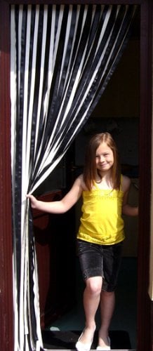 Slat type Door Curtain/Fly Blind- With pair of self adhesive hooks for uPVC doors-BLACK & WHITE - 80cm wide x 200cm drop