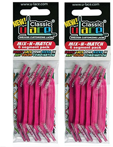 Pack Fushia fluo 2 sachets lacets élastiques U-LACE (NEON MAGENTA)