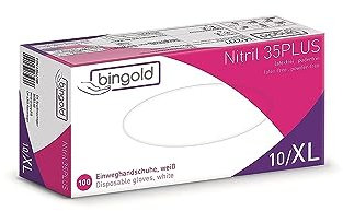 BINGOLD Gants jetables Nitrile 35PLUS, blancs, boîte de 100 gants, taille XL