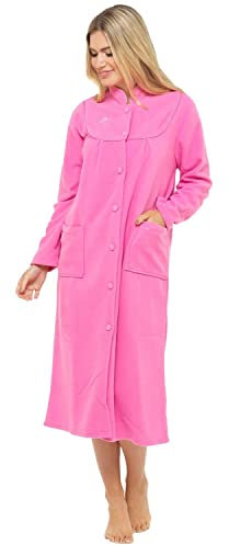 Ladies Fleece Dressing Gown Sizes UK 10 to 26 Robe wrap Button Front Pockets (26/28, Pink)