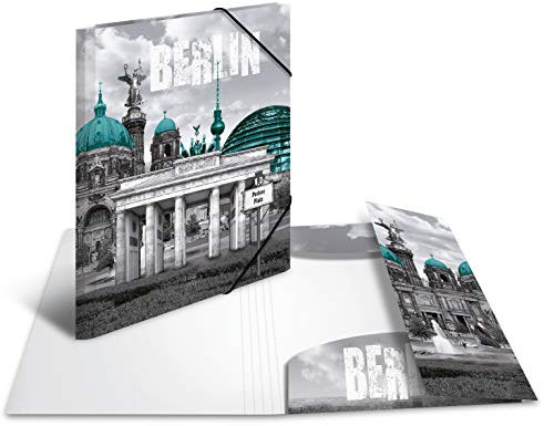 HERMA 7273 Sammelmappe A3 Städte Berlin, Kinder Eckspanner-Mappe aus Kunststoff mit Innendruck & Gummizug, stabile Einschlagmappe aus Plastik für Jungen & Mädchen