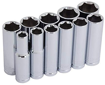 Neilsen CT0754 Drive Deep Socket Set On Rail, Silver, 3/8-Inch, Set of 11