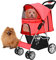 Flexzion Hundebuggy, Hundewagen, Pet Stroller Haustierwagen, Katzenbuggy, Katzenwagen, Faltbar Haustiere Buggy mit Netzfenstern & Getränkehalter für Kleine Haustiere mit 4 Rädern - Rot