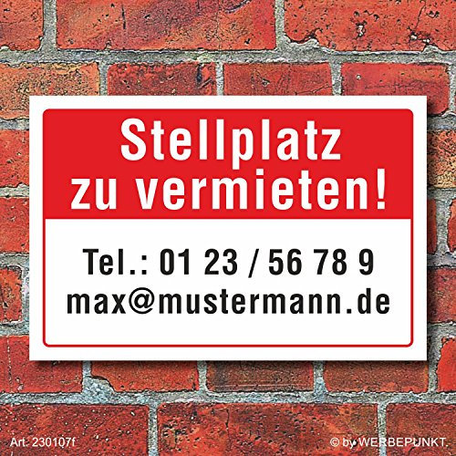Schild Stellplatz zu vermieten wetterfest 3 mm Alu-Verbund 450 x 300 mm
