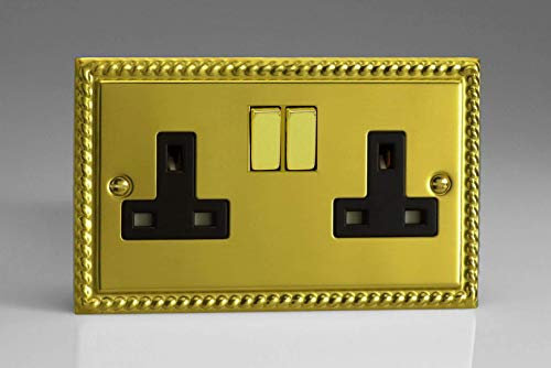 Varilight - 2 Gang 13 Amp Double Switched Socket Georgian Brass - XG5DB