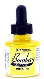 Bombay India Ink, 1.0 oz, Yellow (1BY) - Highly Pigmented, Lightfast, Permanent, Waterproof - for Brush, Drawing Pen or Airbrushes