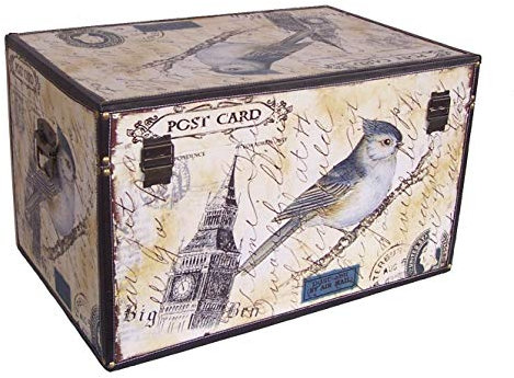 AAF Nommel®, Massivholz Box in Leinenoptik, Postkartendesign Big Ben London Nr. 410, stylische Verarbeitung mit Metallbeschlägen und Kunstlederkanten mit Nietenbefestigung, Truhe ca. 68 x 44 x 41 cm