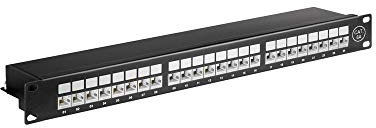 Goobay 90854 CAT 6A Patch Panel 19 Zoll / 24 Port RJ45 Buchsen Netzwerkstecker / 500 MHz LAN Patchfeld / 1 HE Verteilerfeld / Rackeinbau Patchpanel / Schwarz