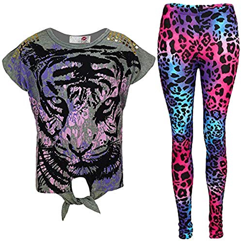 A2Z 4 Kids Girls Tiger Face Trendy Top T Shirt - Tiger Set Grey 13