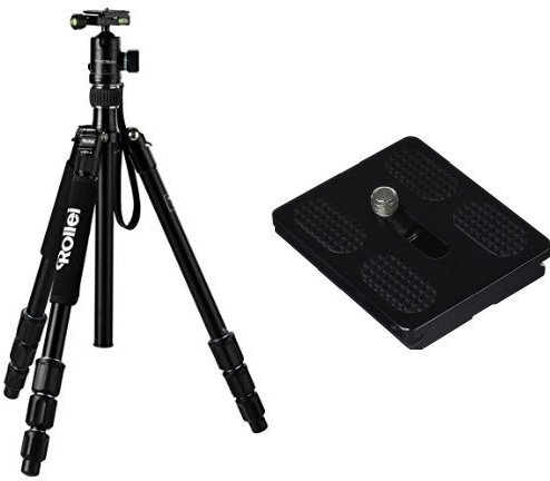 Rollei C5i Stativ + QAL-50 professionelle Schnellwechselplatte (inkl. Kugelkopf, Schnellwechselplatte und Stativtasche, Umbau zum Einbeinstativ möglich - Arca Swiss) schwarz
