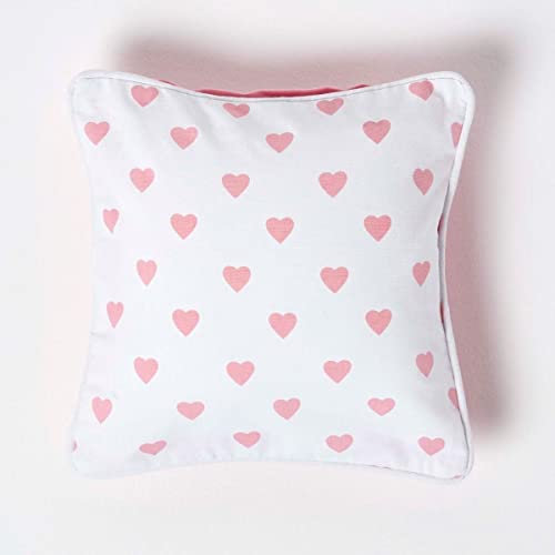 Homescapes Kissenbezug mit rosa Herzen, dekorative Kissenhülle 30 x 30 cm für Zierkissen und Kinderkissen aus 100% Baumwolle mit Reißverschluss, rosa Unterseite