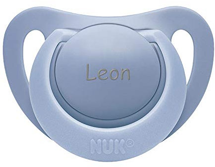 NUK Star Silikon Schnuller mit Namen, Größe 1, 0-6 Monate, weiß/blau, 2 Stück