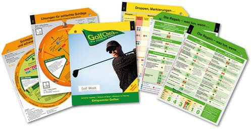 GolfCheck 3tlg Fächer/effiz. im Golf Training und Golfspiel/Platzreife/Golfregeln/Golfbälle schwierige Lagen/Golfschwung Schlagweiten verbessern/Geschenk für Golfer/Golf Zubehör