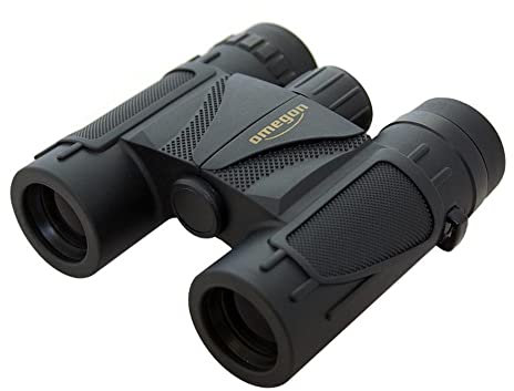 Omegon Dachkant Fernglas Blackstar 10x25, 10x Vergrößerung, 25mm Objektivlinse, BaK4-Glas, Spritzwasserschutz, für Kinder und Erwachsene