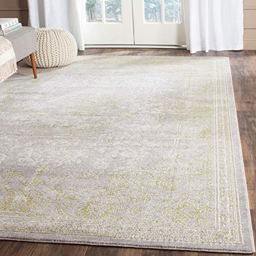 SAFAVIEH Passion Collection Accent Rug - 4' x 5'7, Grey & Green, Vintage Distressed Design, Non-Shedding & Easy Care, Ideal for High Traffic Areas in Entryway, Living Room, Bedroom (PAS402D)