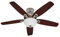 HUNTER FAN Deckenventilator Builder Deluxe 132 cm, Beleuchtung & Zugschalter, Nickel Gebürstet, 5 umkehrbare Flügel brasilianische Kirsche & Nussbaum gebrannt, optimal für Sommer-Winter, Modell 50571