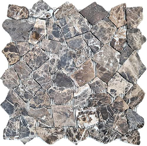 Mosaik Bruch/Ciot uni Castanao Marmor Naturstein Küche, Mosaikstein Format: 15-69x7 mm, Bogengröße: 305x305 mm, 10 Bögen