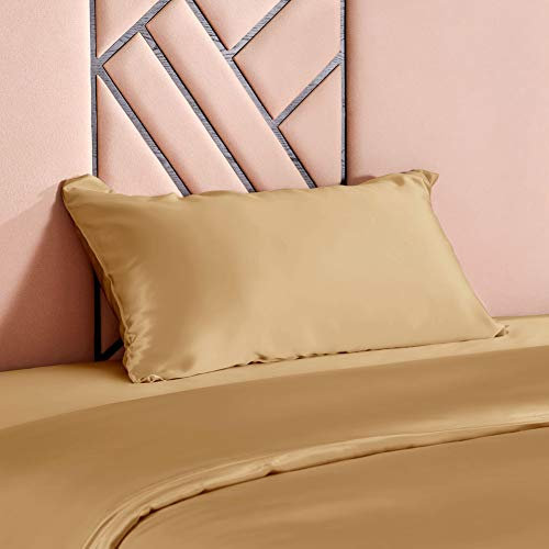 THXSILK 100% 19 Momme Seide Kissenbezug Kissenhülle mit Reißverschluss - Seide Kissen Bezug - Super Weich und Glatt Seide Kopfkissenbezug (40x80cm, Gold)
