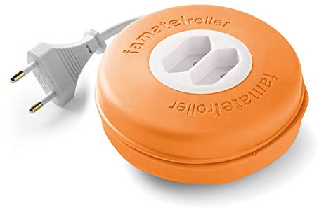 FAMATEL – Roller | Aufrollbar mit 2 Steckdosen | 3 Meter | Silikon | Kindersicherung | Sehr flexibel und beständig | Orange