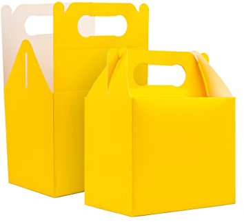 SHATCHI 10Pcs Yellow Colour Cardboard Lunch Takeaway Birthday Wedding Carry Meal Food Cake Party Box Childrens Loot Bags