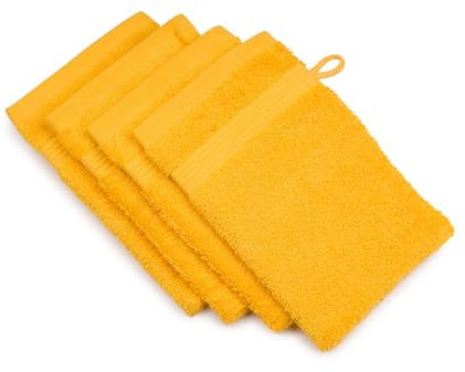 Gözze - New York Gant de Toilette, Lot de 4, Doux et absorbant, 100% Coton, 17 x 24 cm - Jaune
