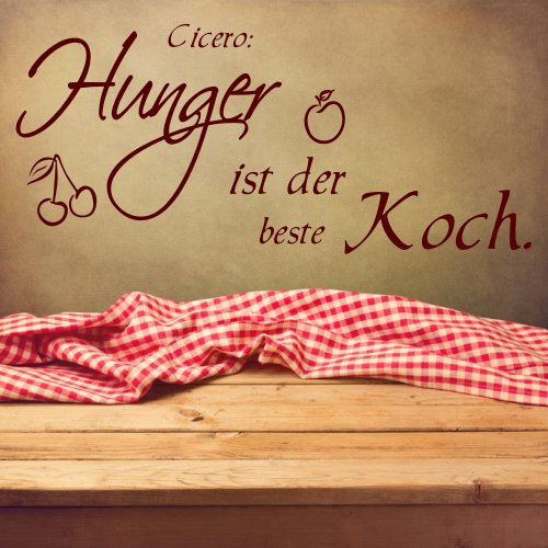 Cicero Wandtattoo für die Küche, Esszimmer 68141-58x40 cm, Zitate ~ Hunger ist der beste Koch ~ mit Obst Wandaufkleber Aufkleber für die Wand, Tapetensticker aus Markenfolie, 32 Farben wählbar