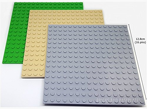 LEGO 3 x 16x16 Pin/Stud PLATES 1 x TAN 1 x GREY and 1 x GREEN Base Boards Baseplate-Actual dimensions 12.8cm x 12.8cm x 0.5cm -FREE UK POSTAGE Taken from Sets and Supplied by Bricks and Baseplates®