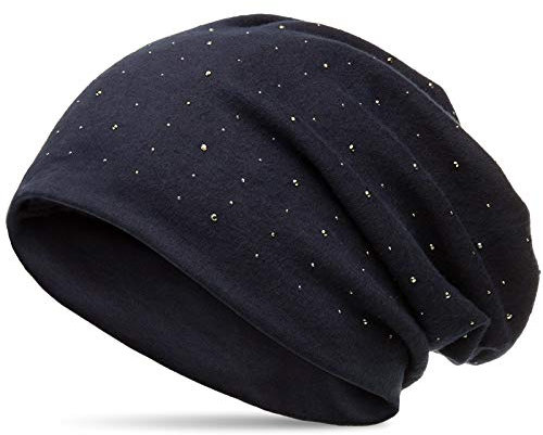 Caspar MU137 Beanie Mütze mit Strass und warmem Flanell Stoff, Größe:One Size, Farbe:dunkelblau (uni)