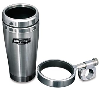 Kuryakyn 1463 Motorcycle Handlebar Accessory: 12 fl oz Stainless Steel Mug with Universal Drink/Cup Holder for Motorcycles with Perch Mount, Chrome