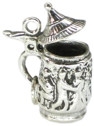 Breloque chope de bière en argent sterling Couvercle d'ouverture .925 x 1 Breloques à boire