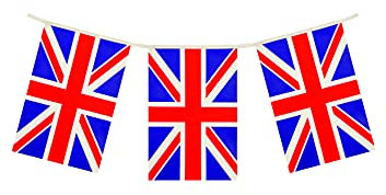 Henbrandt Union Jack Rectangular Party Bunting 4m Celebration Bunting Great Britain Union Jack British Party Decorations with 11 Flags Royal Theme Garland Pub BBQ Decoration