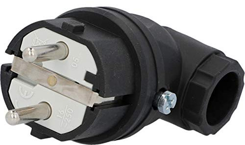 PCE 40502L Schuko-Stecker, Vollgummi, gewinkelt, schwarz