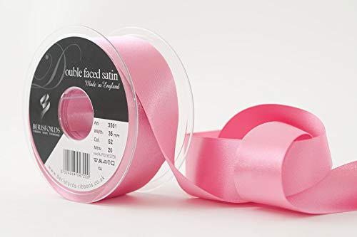 Berisfords Double Satin Ribbon, Hot Pink, 35 mm