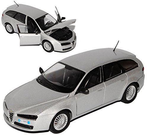 Motormax Alfa Romeo 159 SW Sportwagon Kombi Silber 2005-2011 1/24 Modell Auto mit individiuellem Wunschkennzeichen
