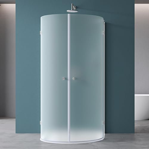 Mai & Mai cabine de douche 100x100cm ronde avec deux portes paroi de douche demi-cercle avec receveur et bonde verre opaque satiné de 8mm easy clean Rav03S