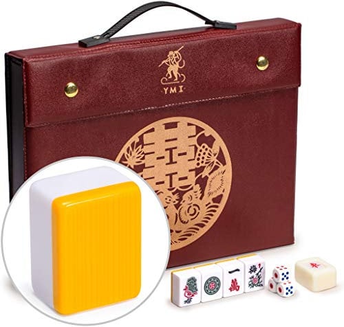 Yellow Mountain Imports Juego Profesional de Mahjong Chino, Doble Felicidad (Amarillo) - con 146 Fichas de Tamaño Medio [專業中式麻將]