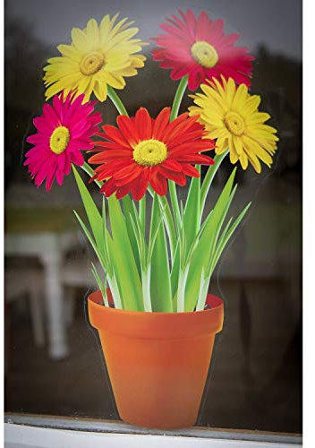 Gerbera-Fensteraufkleber im Blumentopf – Fenster-Sticker mit statischer Haftung als Fenster-Deko oder Gartenschmuck am Gewächshaus –Glasaufkleber