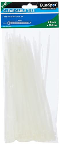 Blue Spot 40053 4.8 x 200 mm Cable Ties - Clear (100-Piece)