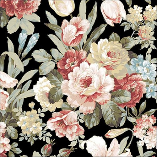 Ambiente Serviette Motiv : Kate Black - Blumen schwarz - 20 Servietten pro Packung, 33x33 cm