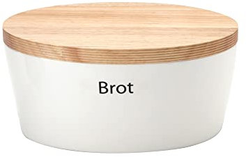 Continenta 3931 Brottopf oval mit Holzdeckel, gefräste Kanten, Rückseite als Schneidebrett nutzbar, Brotkasten mit Belüftung, Größe: 27 x 20 x 13,5 cm, Braun