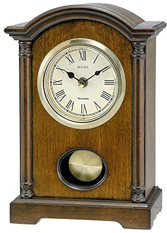 Bulova Dalton Chiming Pendulum Table Clock - Walnut Finish - Gold-Tone Accents