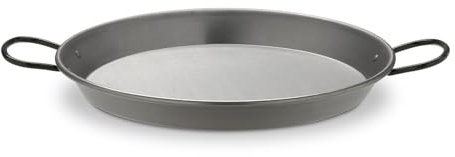 La Valenciana Poêle à paëlla en Acier Poli Compatible avec Plaque à Induction Poignées en céramique Noir 34 cm