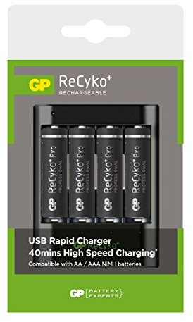 GP 40mins High Speed Battery Charger with 4 ReCyko + Pro AA Rechargeable Batteries 2000mAh U421